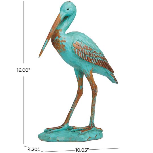 16" Distressed Teal Coastal Crane Tabletop Décor